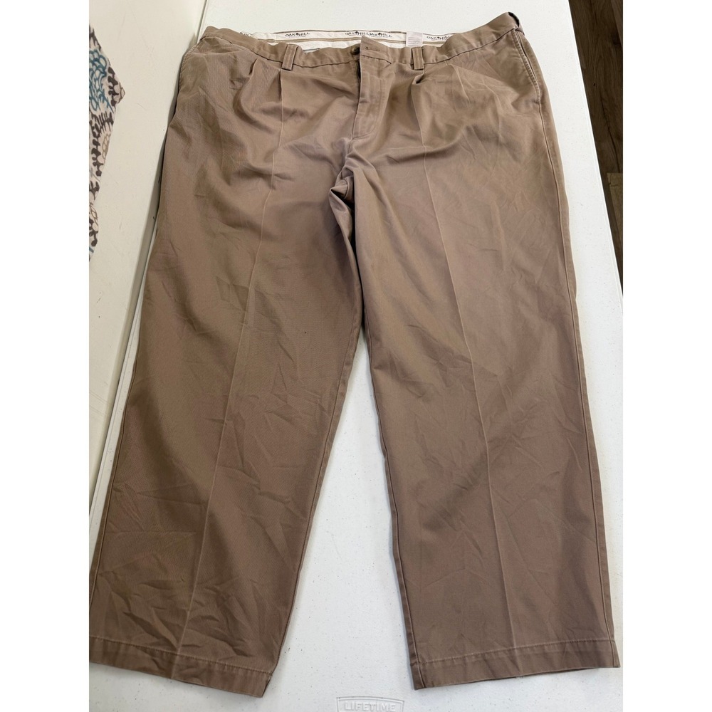 Oak Hill Premium Pant‎ Mens 48x28 Khaki Brown Pleated Front Straight Leg Chinos